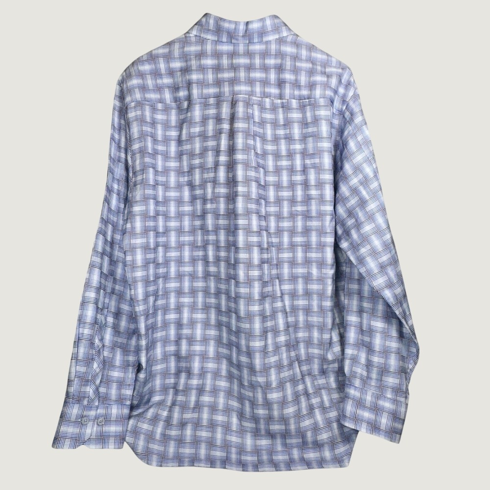 Tommy Bahama Mens Large Blue Purple Silk Blend Basketweave Plaid Button Down - Picture 2 of 6